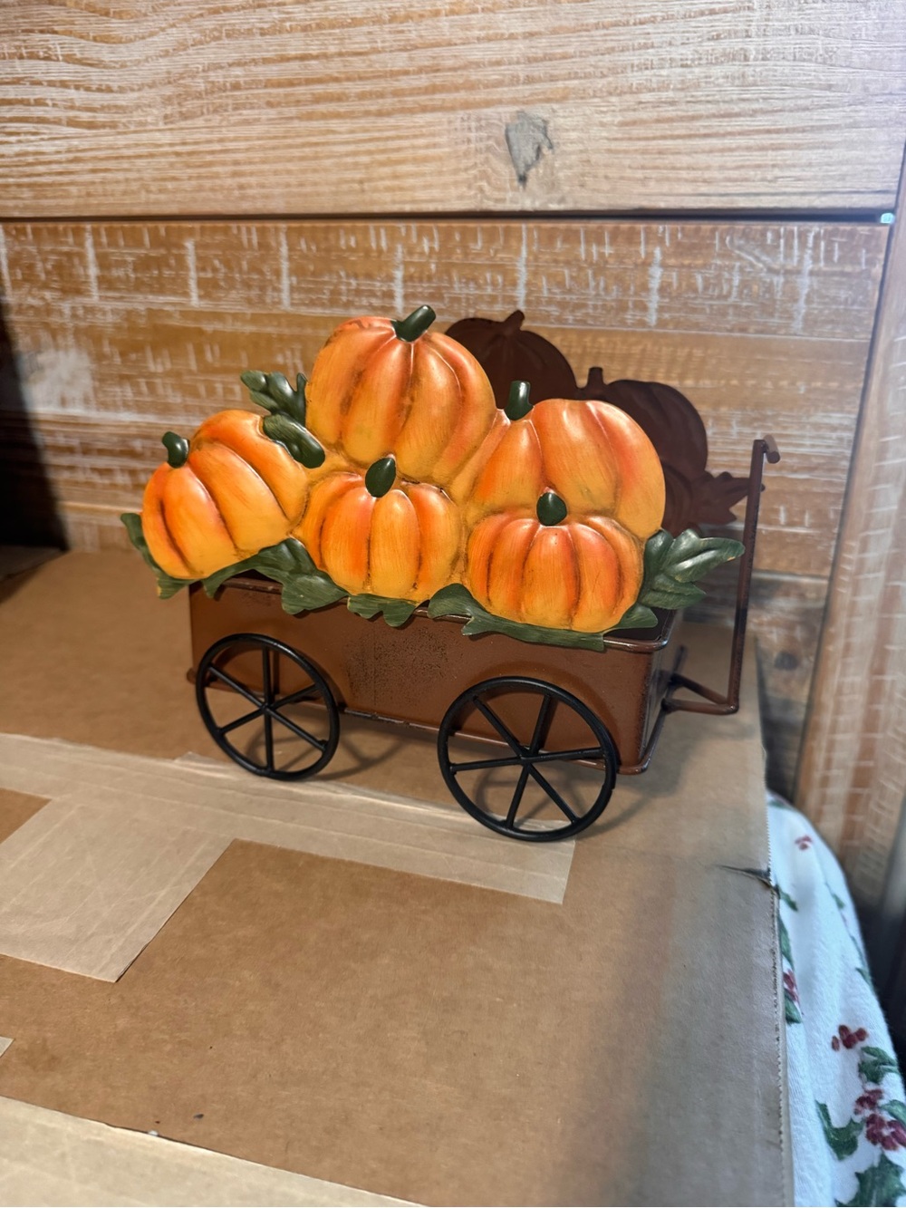 Pink Zebra Orange Pumpkin Wagon Accent